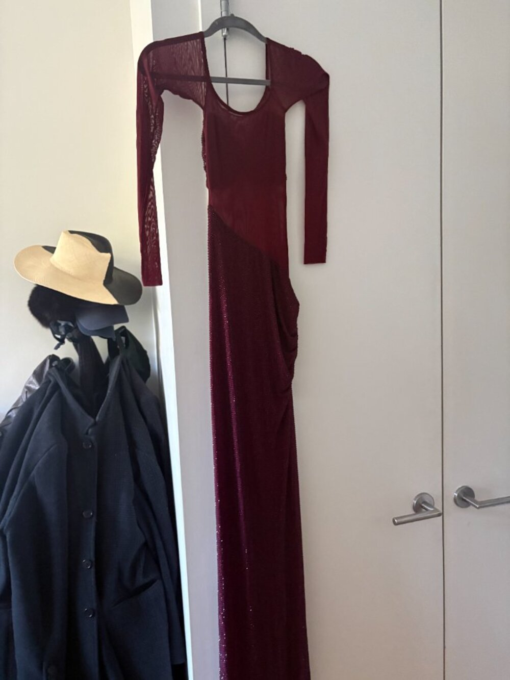 NWT Meshki Nash Diamante Off Shoulder Maxi Dress Mahogany XS - Picture 6 of 6